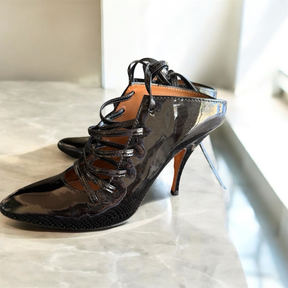 Givenchy black patent leather lace up mule. Heel 5”. Size 38.5/ US 37.5